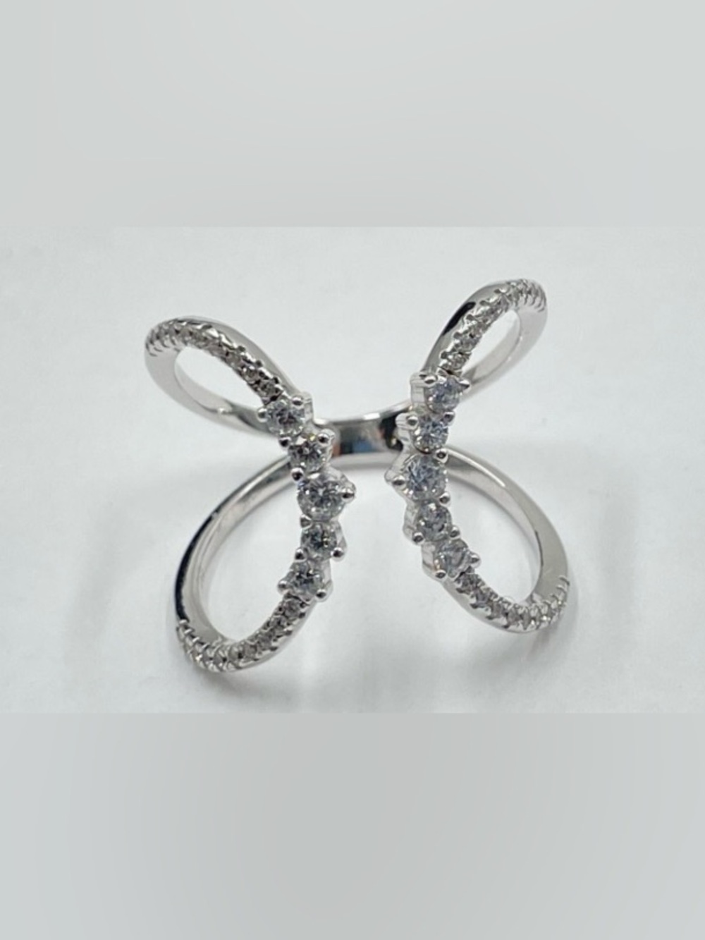 Ibb Sterling Silver Cubic Zirconia Crossover Ring